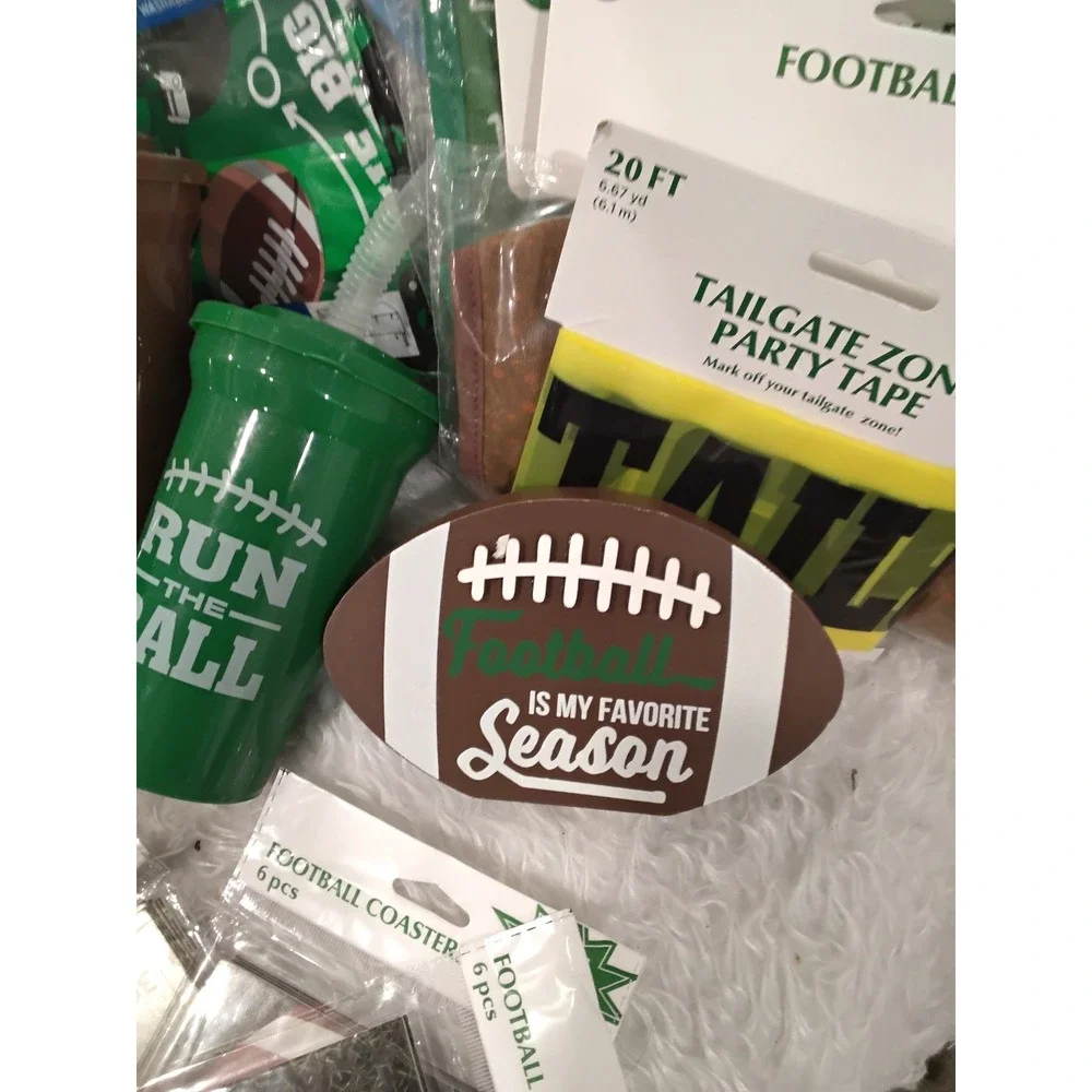 Football Party Supplies Pack‎ Cups Bibs Tape Coasters Tablecover